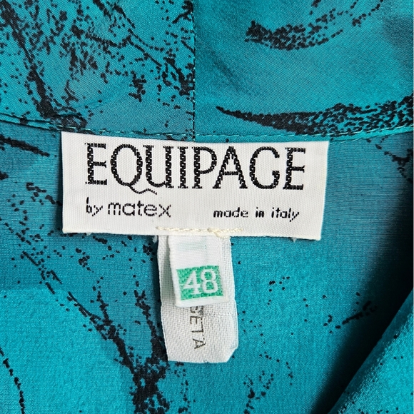 Equipage floral blue-green & black silk midi dress faux wrap drop sleeve size 12 - Picture 11 of 14